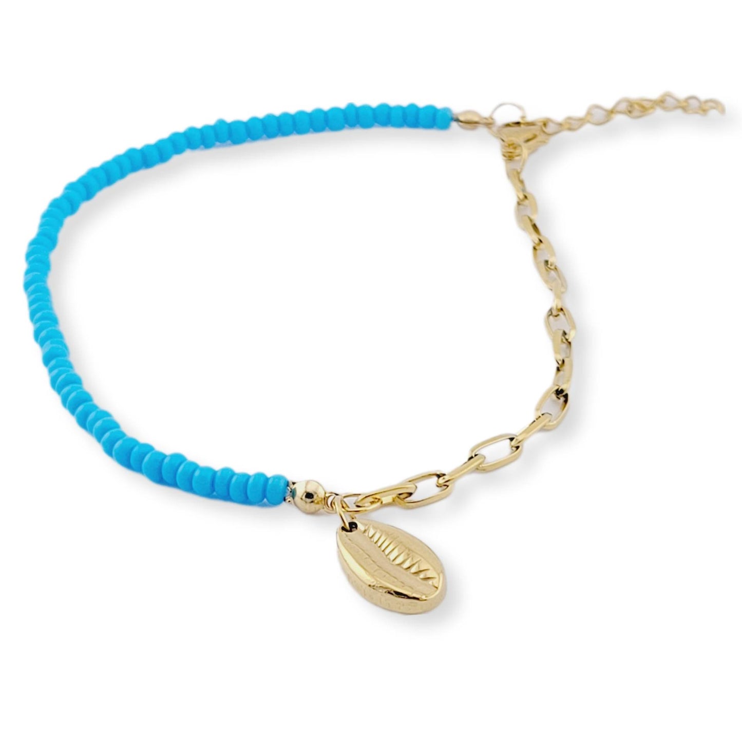 Blue Beaded Seashell Ankle Bracelet