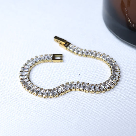Bling Baguette Bracelet - Fierce Creative Co. Waterproof Jewelry - Baguette Clear Stones in gold waterproof bracelet - Waterproof Jewelry