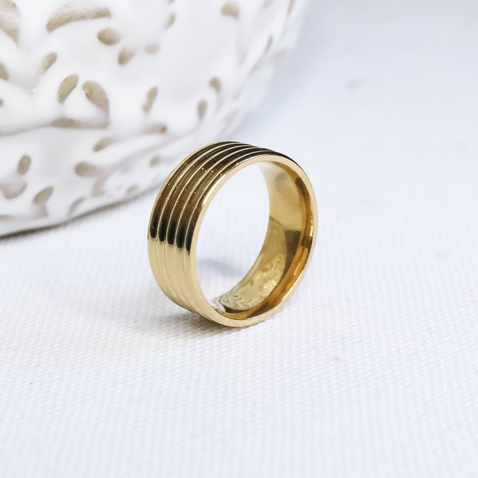Side view of Gold Waterproof Ring - Thick Band - Tarnish Proof Jewelry - Gold Thick Ring - Fierce Creative Co